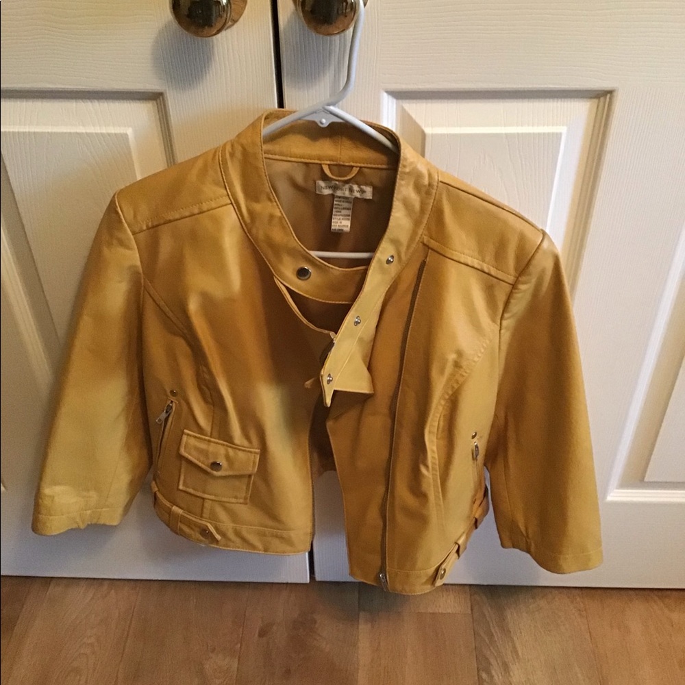 Leather Moto Jacket with 3/4 Sleeves